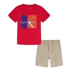 Calvin Klein Toddler Boys Logo T-shirt and Twill Shorts, 2 Piece Set 3T …